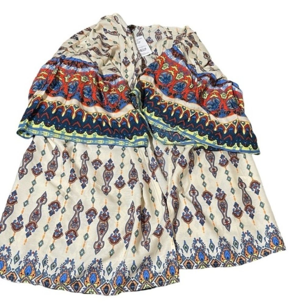 Suzanne Betro Kimono Open Top Bell sleeve Beige Multicolor Size Large